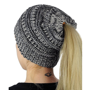 Gorro con cola de <span class=keywords><strong>caballo</strong></span> para mujer, gorro con cola de <span class=keywords><strong>caballo</strong></span>, tejido con Cable <span class=keywords><strong>el</strong></span>ástico suave, moño alto desordenado - Product Image 2