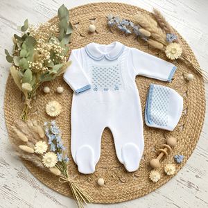 Mameluco de Algodón Estilo Español <span class=keywords><strong>para</strong></span> Recién Nacido con Gorro Bordado, Cuello y Pies Incluidos, Traje de Una Pieza Personalizado - Product Image 5