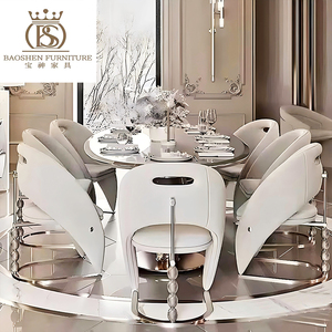 BS Designer Luxury Fabric Genuine Leather <strong>Dining</strong> <strong>Chairs</strong> <strong>6</strong> 8 Seat <strong>Dining</strong> Table <strong>Set</strong> Customized Modern <strong>Grey</strong> <strong>Chairs</strong> for Villa - Product Image 2