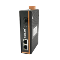 Conmutador de Red Industrial TiNCAM, 2 Puertos RJ45 + 1 Puerto de Fibra SFP, OEM, Conversor de Medios Industrial No Administrado