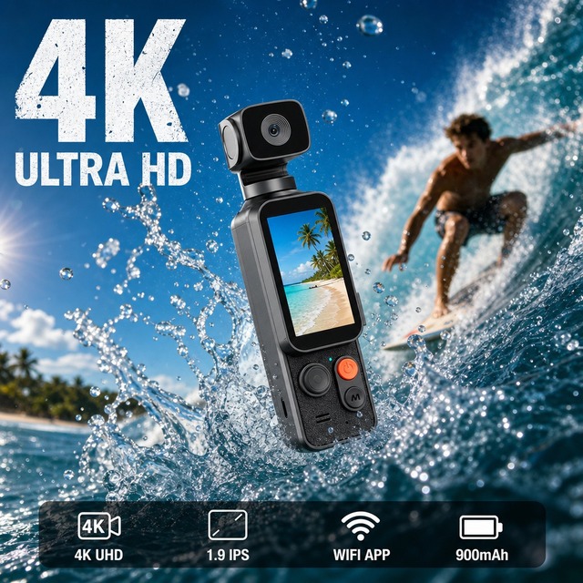 Mini Vlog Video Recorder 4K Handheld DV Pocket Camera OV8865 Built-in Mic WiFi App Sync Type-C 900mAh Rotating LCD 170 Action