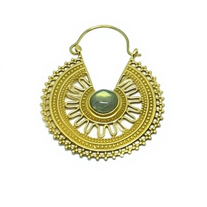 Wholesale Women's Bohemian Style Brass Labradorite Hoop Earring <b>Gypsy</b> Tribal Jewelry for Anniversary From Trusted Supplier - Product Image 3