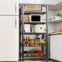 Étagère de rangement multi-niveaux pour cuisine sur pied avec panier à roulettes rotatif, étagères en métal pour cuisine à 4 niveaux