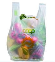 Sacs en T-shirt 100 % biodégradables et compostables en PLA PBAT à base d'amidon de maïs, imprimés en héliogravure pour les courses en supermarché