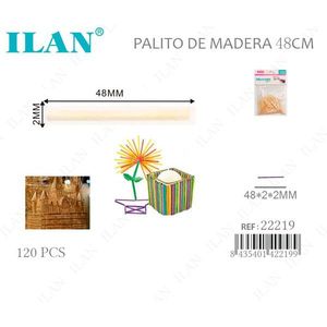 Bastoncini di legno ILAN 48x2mm 120 pezzi per progetti fai da te - Product Image 1