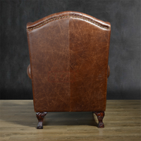 Fauteuil simple de style campagnard américain rétro en laine cirée marron vieillie pour salon, hôtel, club, avec dossier haut