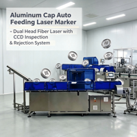 Marqueur laser à fibre double tête à alimentation automatique pour capuchons en aluminium, avec inspection CCD et système de rejet automatique pour machines à codes QR