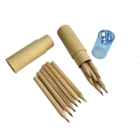 Ensemble de crayons de couleur HB miniatures avec logo personnalisé, taille-crayon inclus, 12 couleurs, boîte en papier kraft, fournitures scolaires