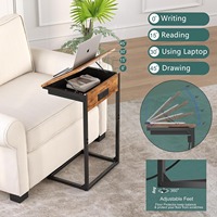 Bureau d'angle en forme de C avec station de charge et table d'appoint 45 °   Bureau d'étude inclinable pour ordinateur portable, table de chevet Z-35