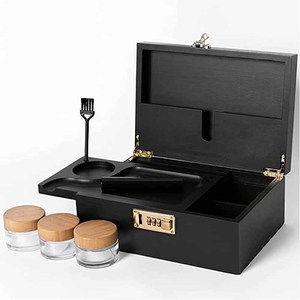 Wood Case with Combination Lock <b>Large</b> Storage Stash <b>Box</b> Set Removable Dividers 3 Glass Jars Stash <b>Box</b> for Smoking Accessories - Product Image 2