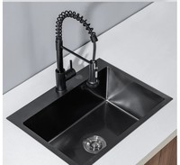 Wastafel Dapur Farmhouse Depan Berbahan Baja Tahan Karat 304, Wastafel Dapur Hitam Single Bowl Buatan Tangan, Produsen OEM