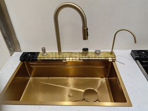 2024 <span class=keywords><strong>Tiktok</strong></span> or 304 acier inoxydable multifonctionnel Piano clé affichage numérique deux cascade amovible robinet évier de cuisine - Product Image 2