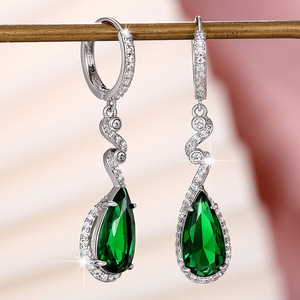 CAOSHI Delicate Pear Shaped <strong>Green</strong> Crystal Twist Design Dangle Earrings for Women Wedding Silver Plated CZ Drop Earrings <strong>Jewelry</strong> - Product Image 5