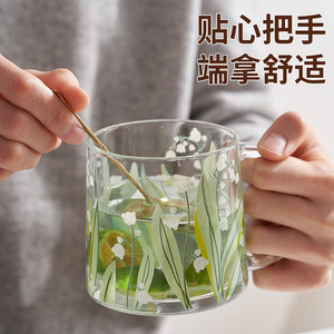 Tasse à thé en verre avec poignée, motif floral, résistance aux hautes températures, utilisation au bureau, tasse à boire personnelle, tasse individuelle - Product Image 1