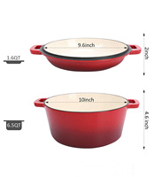 Four néerlandais en fonte, avec couvercle en émail, ensemble d'ustensiles de cuisine 2 en 1 5QT et poêle 1.6QT