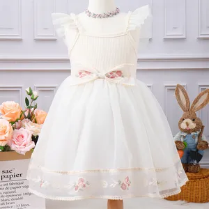 Wholesale Toddler Summer Clothes Child Flying Sleeve Lace Cute Tutu Princess Dress For Birthday