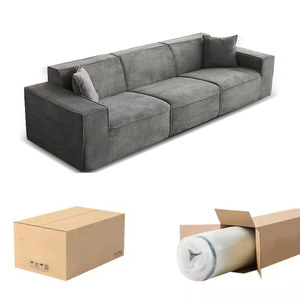 EU Set Black Cow Pure Sponge Tofu Block Corduroy Fabric Big Frameless Sectional <b>for</b> Living Room Vacuum-Compressed <b>for</b> Export - Product Image 1