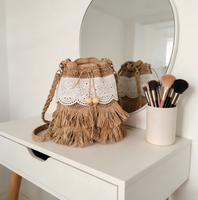 Sac de plage en paille tressé vintage bohème avec franges, personnalisé par le créateur, sac à bandoulière pour femme, idéal pour les vacances d'été – Fournisseur direct usine