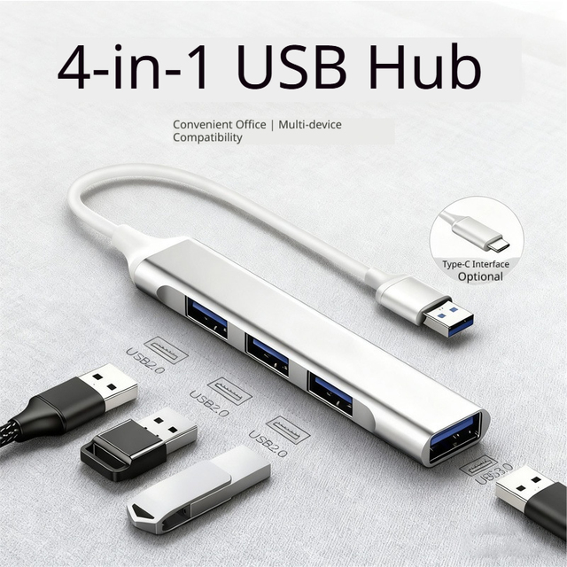 Aluminum 4 Port USB 3.0 Hub Wholesale 5Gbps High Speed Multiport USB-A Splitter Data Transfer Adapter for Laptop PC Desktop
