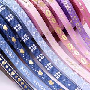 Ruban en satin rose et gros-grain bleu de 1 cm x 10 yards, exclusivité des fêtes, pour emballer les cadeaux de la Saint-Valentin - Product Image 1