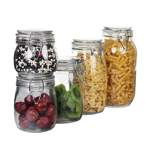 透明玻璃食品/蜂蜜/糖果饼干储物罐，带密闭盖翻盖罐