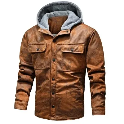 Outwear Warm Fur integrated plush Thickened Hooded Thick Button Coat Men's Winter Jacket