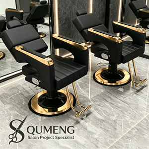 Sillón de Barbería Ajustable con Elevación Giratoria, Silla de Barbero Tipo Chaise Longue con Bomba Hidráulica y Masaje, Muebles de Salón de Acero Inoxidable - Product Image 1