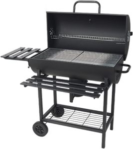 Heavy-Duty Outdoor Steel Barbecue Grill Powder Coated Trolley Adjustable Height <b>Smokeless</b> Chimney Thermometer Hooks - Product Image 1
