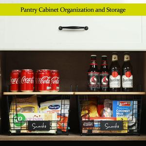 Panier de rangement pour comptoir de cuisine, organisateur de placard, panier empilable avec plateau en bambou - Product Image 6