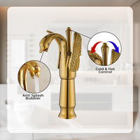 Robinet de lavabo haut de gamme en laiton, finition or brillant, en forme de cygne, pour eau chaude et froide, moderne, à poignée unique, à poser sur le comptoir, pour hôtels