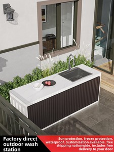 Mueble de Almacenamiento con <span class=keywords><strong>Lavabo</strong></span> de Piedra Sinterizada Efecto Panal, Resistente al Agua y al Sol, para Exteriores, Ideal para Hoteles y Jardines - Product Image 1