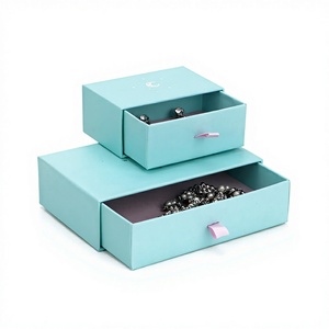 Set di Scatole Portagioie Personalizzate Azzurre con Cassetto Scorrevole, Stampa Luna e Maniglie in Raso per <span class=keywords><strong>Orecchini</strong></span> e Collane - Product Image 4