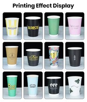 Gobelet à café en papier noir jetable à double paroi avec estampage à chaud doré, logo personnalisé, 4oz, 8oz, 12oz, avec couvercle en PS