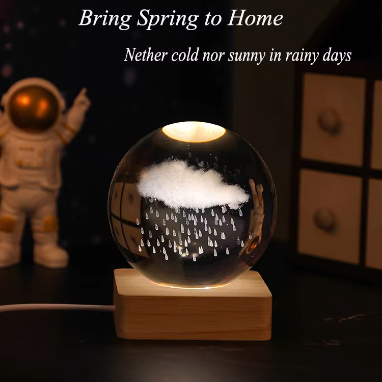 Base en bois + boule claire-conception de nuage et de pluie