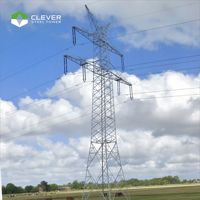 Tour de ligne de transmission électrique à double circuit 132 kV, 40 m, à quatre poteaux en acier cornière, avec protection contre la foudre pour zones rurales.