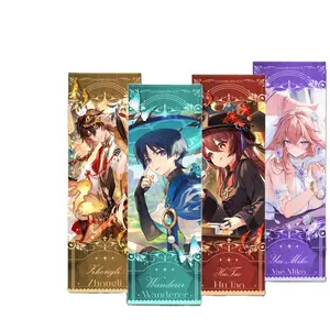 32 Designs Genshin Impact Bookmark Laser Ticket Zhongli Bookmark Double side 3D Print Anime Book Page Marker Flash Card