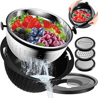Panier de vidange rotatif en acier inoxydable avec râpe, panier intérieur épaissi, passoire double couche pour le lavage des légumes et des fruits