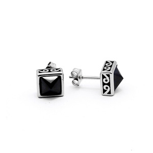 yunnique Cube <b>Stud</b> <b>Earrings</b> <b>Black</b> White Geometric Titanium Steel Bezel Setting Fashion Jewelry For Men Women - Product Image 2