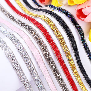 Wholesale 1cm Bling Self-Adhesive <strong>Resin</strong> Mesh <strong>Strips</strong> with Round Point Back Rhinestones for Bags &amp; Shoes Decoration - Product Image 1