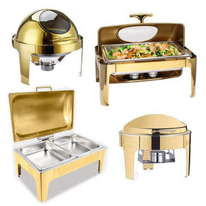 Luxury Gold Fuel Food Warmer Chafing <strong>Dishes</strong> Party Catering Equipment Buffet Set <strong>Saving</strong> <strong>Dish</strong> Round Roll Top Chafer <strong>Dish</strong> - Product Image 5