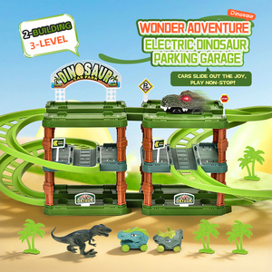 JUNRONG Ensemble de voies de circulation pour voitures dinosaures, <span class=keywords><strong>garage</strong></span> de stationnement à 3 niveaux avec voitures dinosaures électriques, lumières LED, ensemble de jeu pour enfants, à partir de 3 ans - Product Image 5