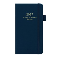 Agenda hebdomadaire et mensuel 24K petit format 2027, carnet à couverture rigide en PU, reliure cousue, bande élastique, logo personnalisé, journal quotidien avec poche