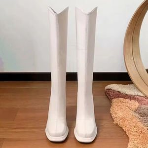 Botas de Moda Retro de Alta Calidad para Mujer, Talla Grande 43, Tacón Grueso, Botas Largas de Cuero con Cierre de Cremallera hasta la Rodilla para Damas - Product Image 5