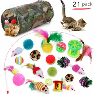 Jouets pour chat interactif, ensemble de Tunnel en plumes de chat, souris pelucheuse, boules froissées et plissées, maison, pièces