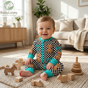 <span class=keywords><strong>Pyjama</strong></span> <span class=keywords><strong>bébé</strong></span> en bambou doux et écologique avec motif personnalisé Babylovey pour nouveau-nés et tout-petits garçons et filles, avec fermeture éclair intégrée aux pieds - Product Image 1