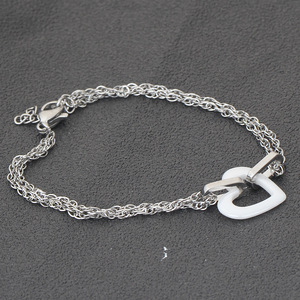 Pulsera de Doble Cadena de Cerámica con Forma de Corazón Blanco, Acero Inoxidable, Joyería Unisex para Regalo - Product Image 5
