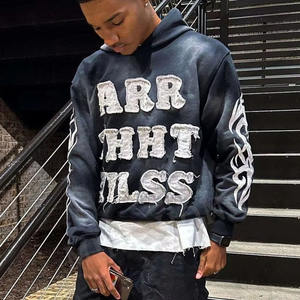 Autocollant personnalisé pour hommes broderie rue recadrée sans cordon Vintage Washed Hoodie - Product Image 3