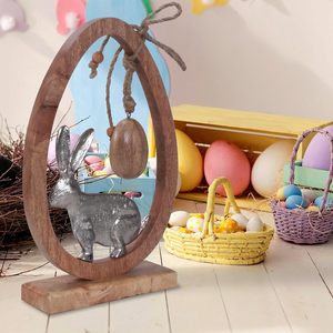 ตุ๊กตากระต่ายทำจากไม้ธรรมชาติตกแต่งกระต่ายอีสเตอร์ทำจากไม้ธรรมชาติสำหรับบ้านในฟาร์มวันหยุดแขวนไข่ - Product Image 5