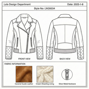 <span class=keywords><strong>Chaqueta</strong></span> de Motociclista Elegante para Mujer, Diseño OEM ODM, en Ante Sintético con Cuello de Borrego, Mangas Acolchadas, Abrigo Cálido para Invierno - Product Image 6