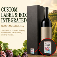 Boîte en carton rigide de luxe pour vin en bouteille cylindrique, impression offset, ensemble d'étiquettes QR assorties, emballage cadeau personnalisé pour bouteille unique, logo OEM